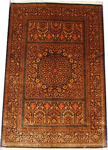 Ghom silk-carpet with Ghonbat design