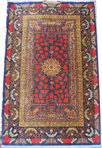 Ghom silk-carpet with rose design